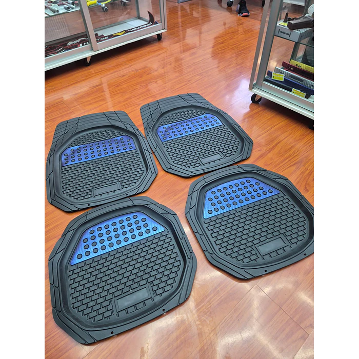 X4 Set de alfombras pisos tapetes de auto universal tipo bandeja negro con azul  3