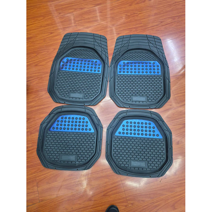 X4 Set de alfombras pisos tapetes de auto universal tipo bandeja negro con azul  4