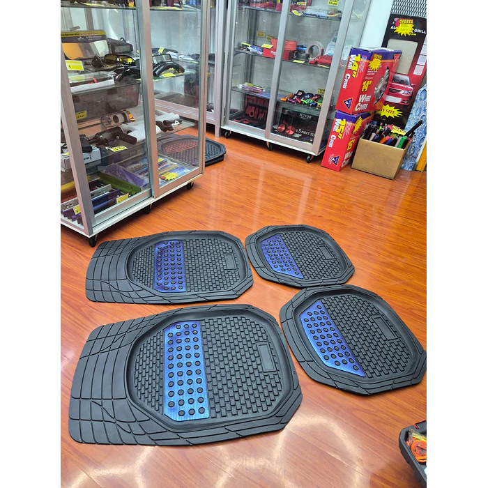 X4 Set de alfombras pisos tapetes de auto universal tipo bandeja negro con azul  6