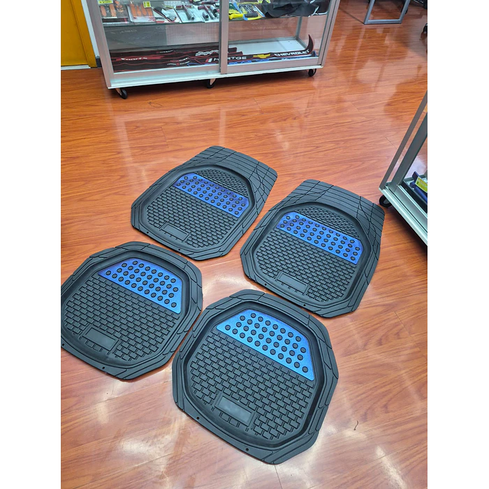 X4 Set de alfombras pisos tapetes de auto universal tipo bandeja negro con azul  7