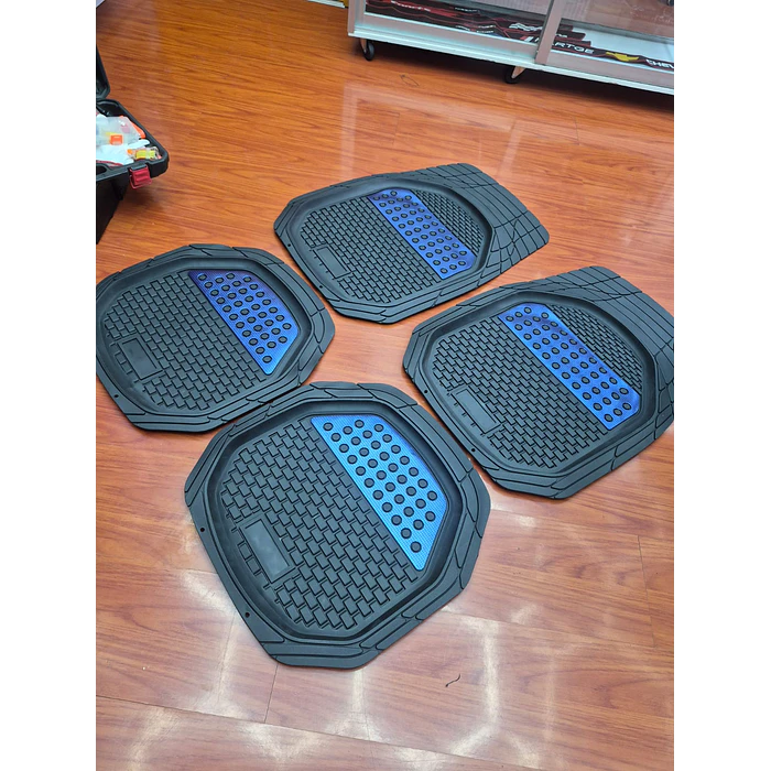 X4 Set de alfombras pisos tapetes de auto universal tipo bandeja negro con azul  8