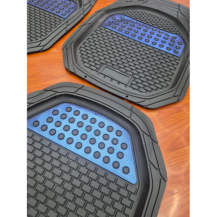 X4 Set de alfombras pisos tapetes de auto universal tipo bandeja negro con azul  9