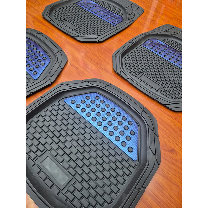 X4 Set de alfombras pisos tapetes de auto universal tipo bandeja negro con azul  10