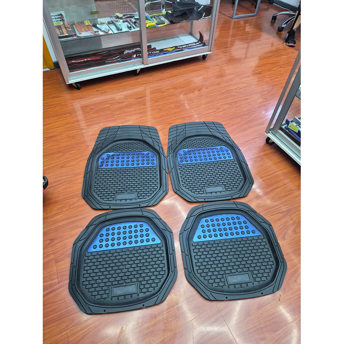 X4 Set de alfombras pisos tapetes de auto universal tipo bandeja negro con azul  11