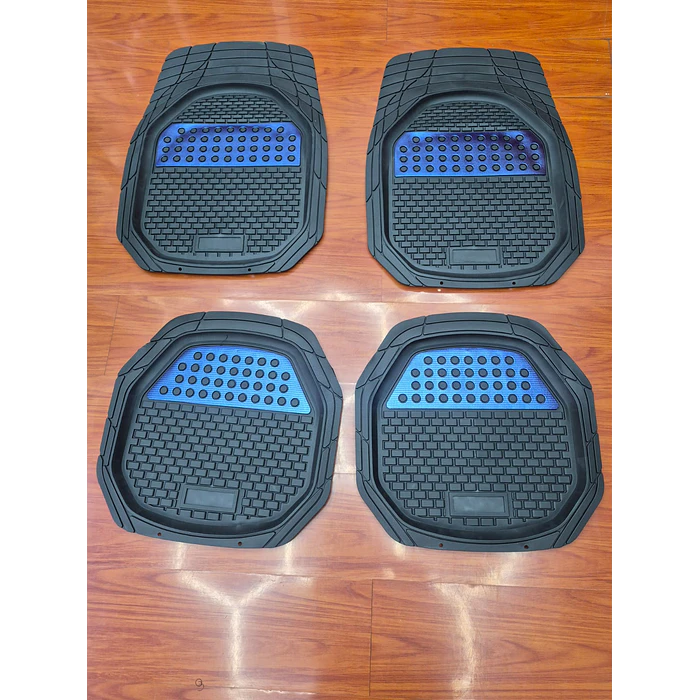 X4 Set de alfombras pisos tapetes de auto universal tipo bandeja negro con azul  12