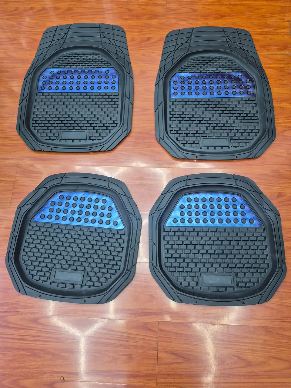 Set de alfombras pisos tapetes tipo bandeja negro con azul 12