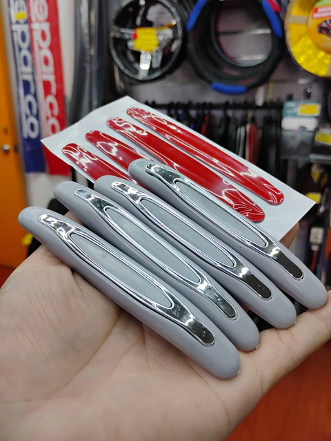 Set X4 topes de puertas protectores goma grueso gris con plata cromado