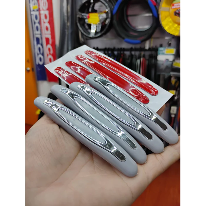 Set X4 topes de puertas protectores goma grueso gris con plata cromado 1