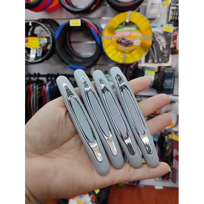 Set X4 topes de puertas protectores goma grueso gris con plata cromado 4