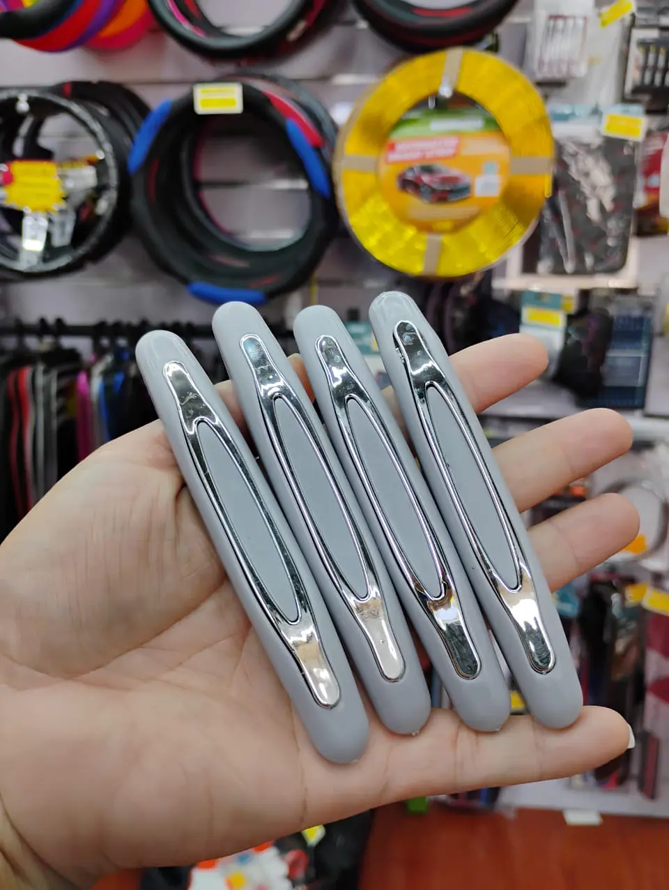 Set X4 topes de puertas protectores goma grueso gris con plata cromado 4