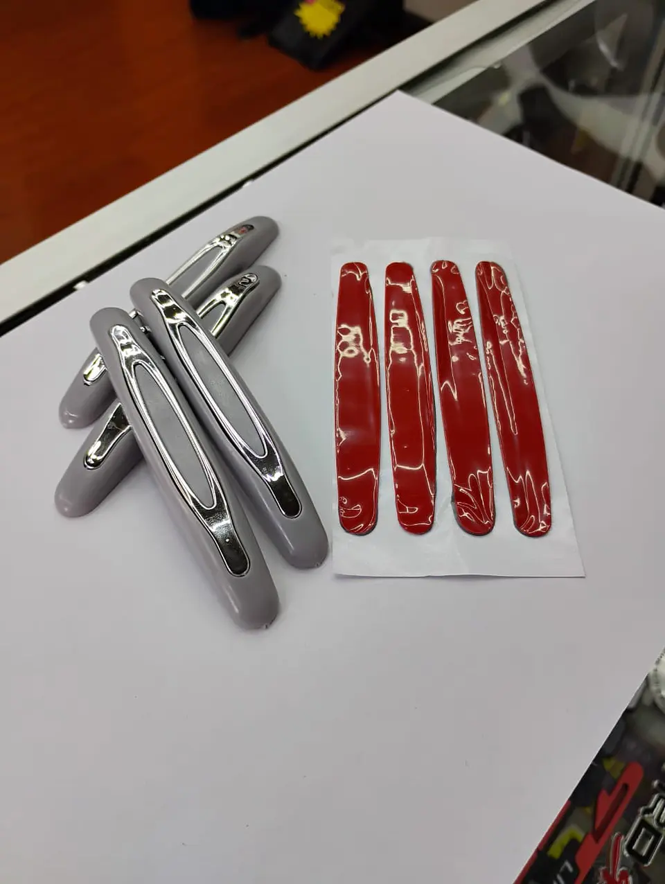Set X4 topes de puertas protectores goma grueso gris con plata cromado 5