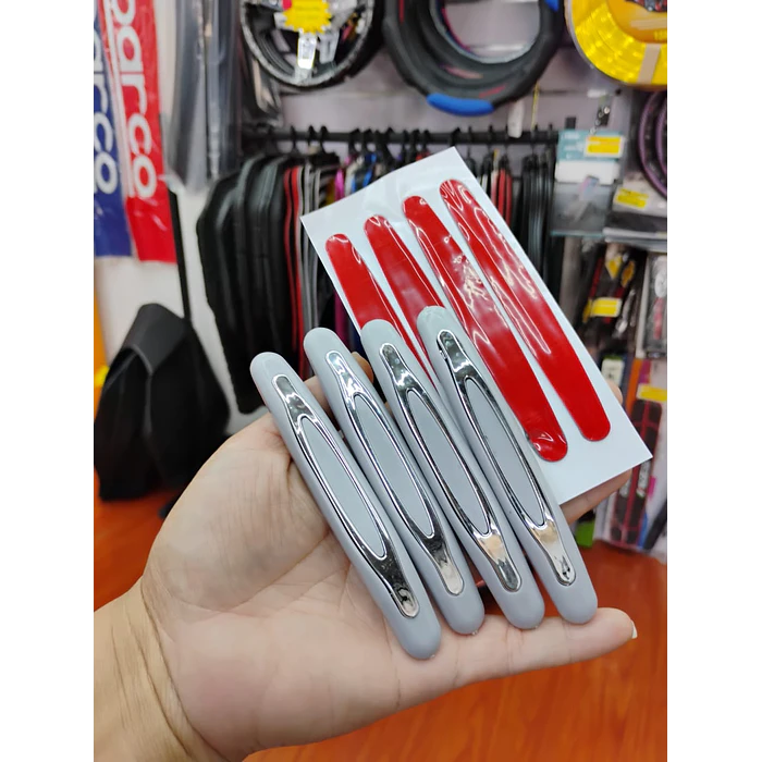 Set X4 topes de puertas protectores goma grueso gris con plata cromado 7