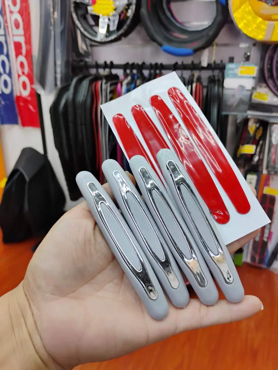 Set X4 topes de puertas protectores goma grueso gris con plata cromado 7