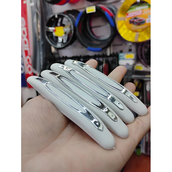 Set X4 topes de puertas protectores goma grueso blanco con plata cromado 2