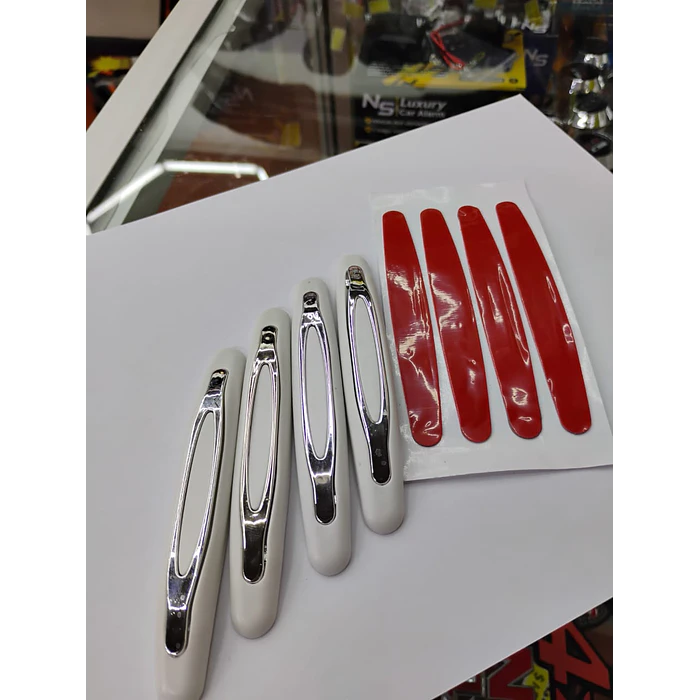 Set X4 topes de puertas protectores goma grueso blanco con plata cromado 1