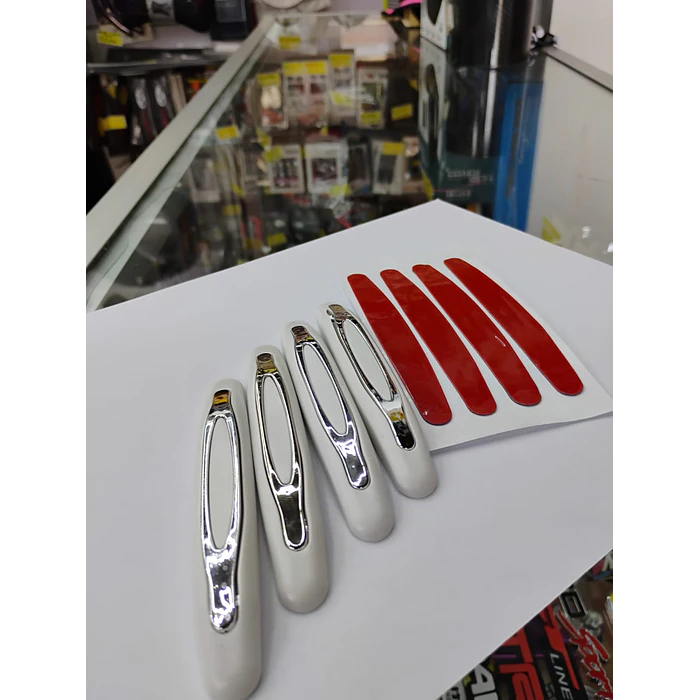 Set X4 topes de puertas protectores goma grueso blanco con plata cromado 3