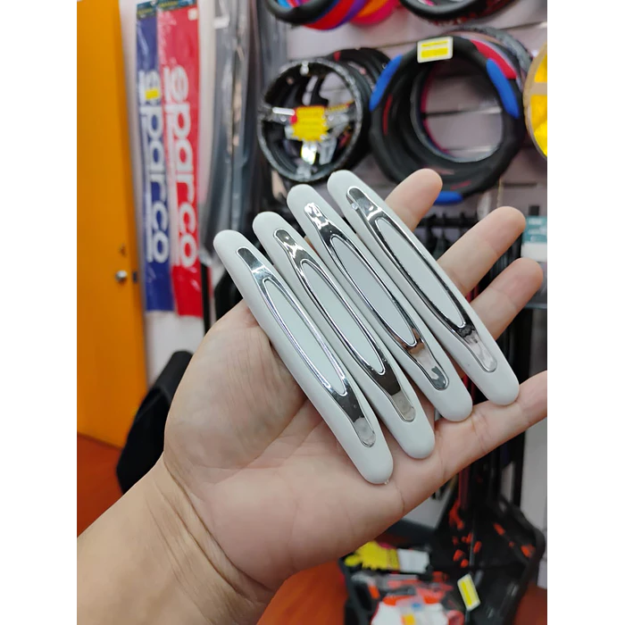 Set X4 topes de puertas protectores goma grueso blanco con plata cromado 4