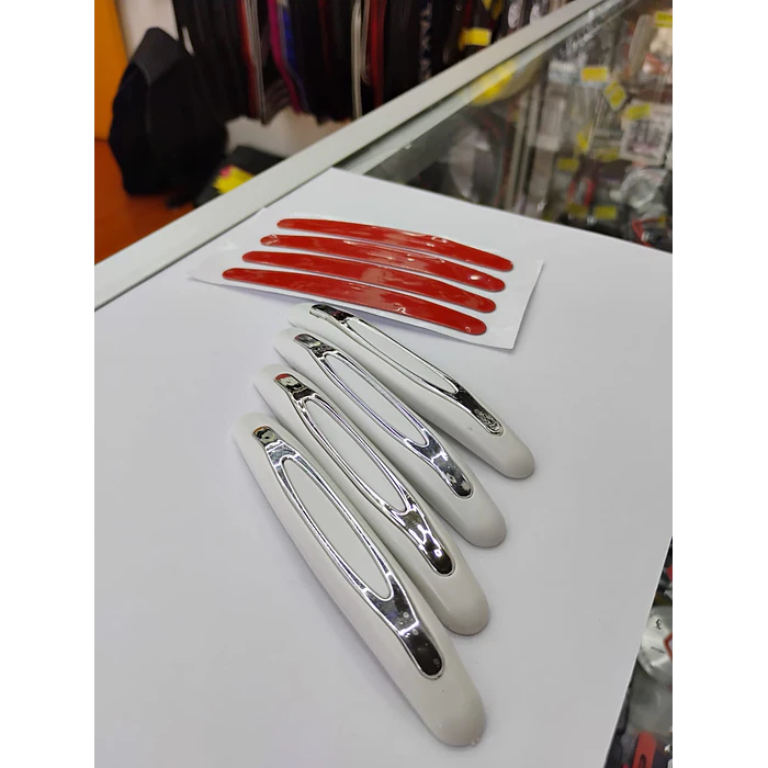 Set X4 topes de puertas protectores goma grueso blanco con plata cromado 5