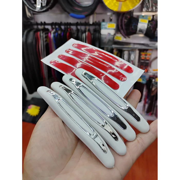 Set X4 topes de puertas protectores goma grueso blanco con plata cromado 6