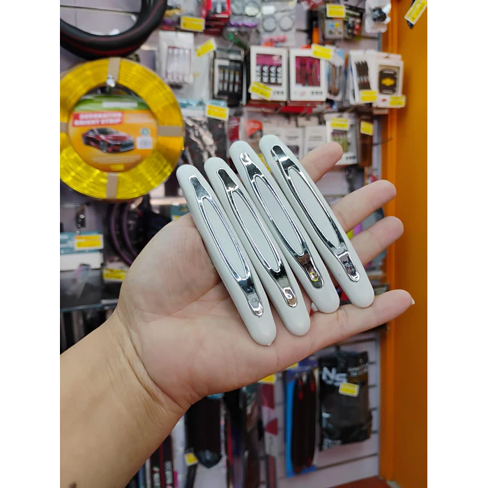 Set X4 topes de puertas protectores goma grueso blanco con plata cromado 7