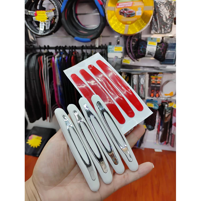 Set X4 topes de puertas protectores goma grueso blanco con plata cromado 8