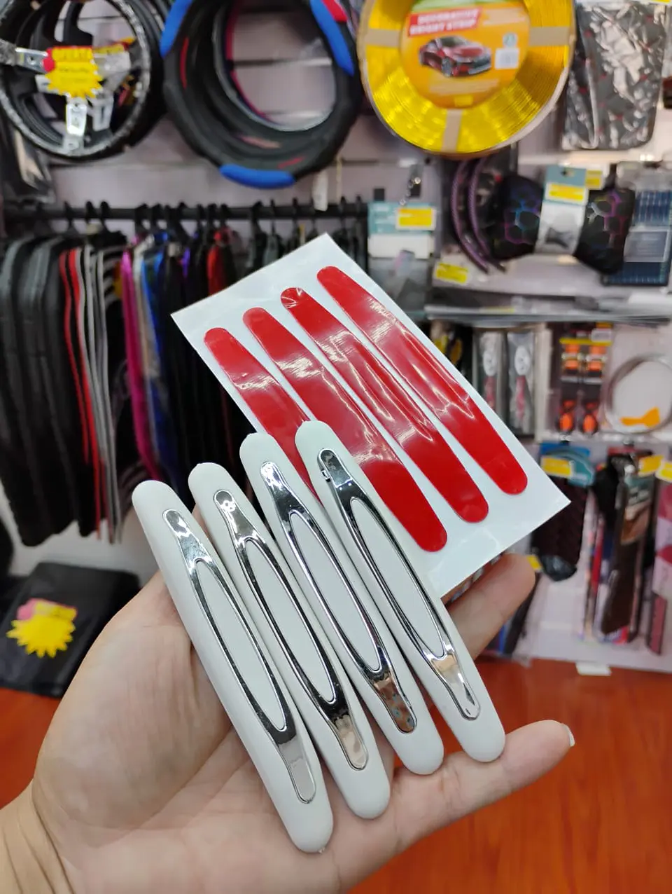 Set X4 - topes de puertas protectores goma grueso blanco con plata 8