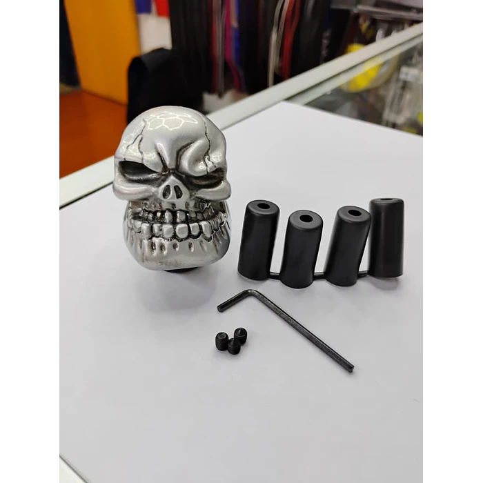 Pomo perilla palanca de cambios tunning diseño Calavera gris plata plateado 1