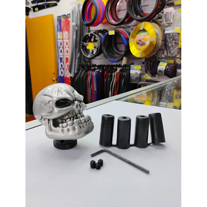 Pomo perilla palanca de cambios tunning diseño Calavera gris plata plateado 2