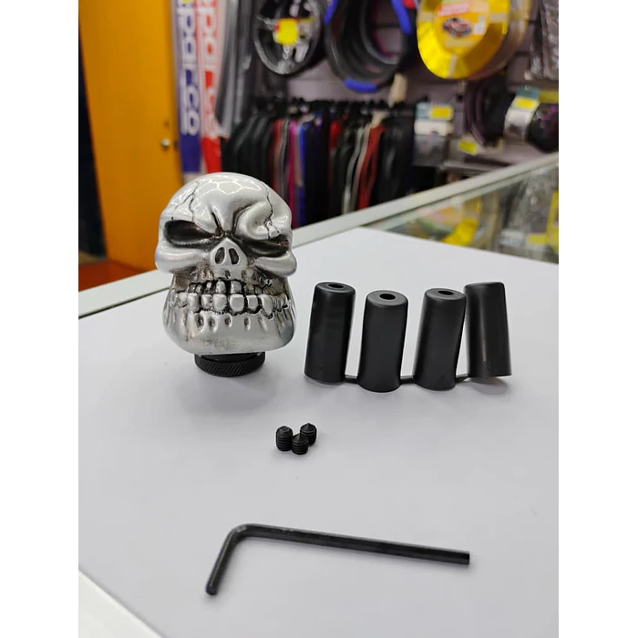 Pomo perilla palanca de cambios tunning diseño Calavera gris plata plateado 8