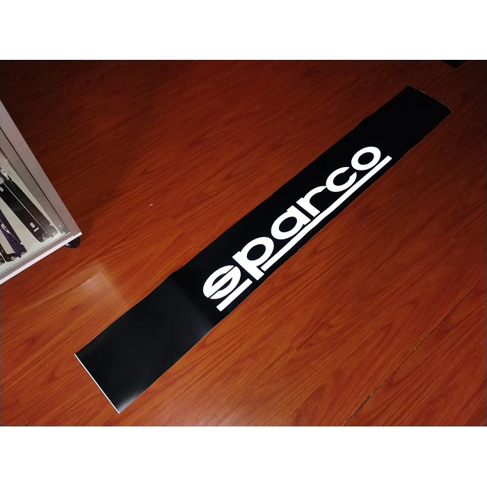 Stickers, estiquetas  Pegatina para parabrisas delantero de autos de vinilo automotriz pegatina con logotipo de Sparco reflectivo color negro medidas 130 x 20cm 2