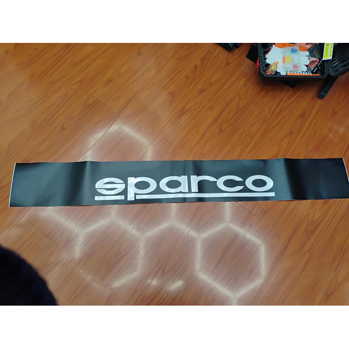 Stickers, estiquetas  Pegatina para parabrisas delantero de autos de vinilo automotriz pegatina con logotipo de Sparco reflectivo color negro medidas 130 x 20cm 1