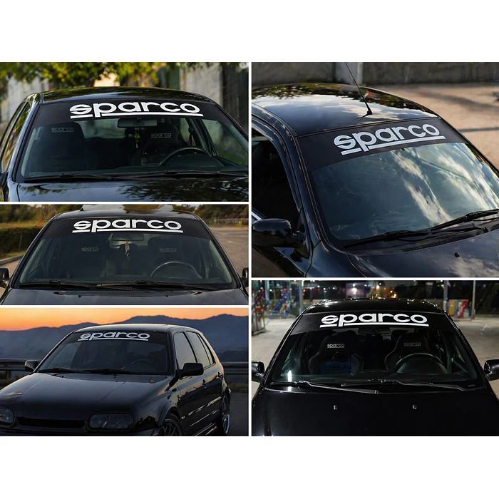 Stickers, estiquetas  Pegatina para parabrisas delantero de autos de vinilo automotriz pegatina con logotipo de Sparco reflectivo color negro medidas 130 x 20cm 8