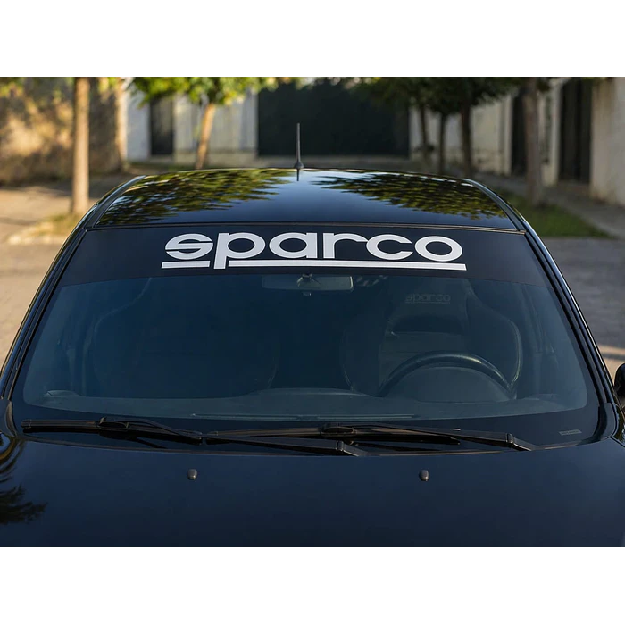Stickers, estiquetas  Pegatina para parabrisas delantero de autos de vinilo automotriz pegatina con logotipo de Sparco reflectivo color negro medidas 130 x 20cm 9