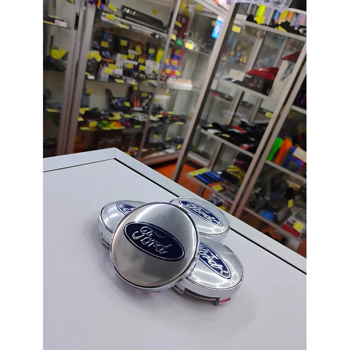 *Set x4 Tapas para Centro de Llantas Ford gris centro azul* 4