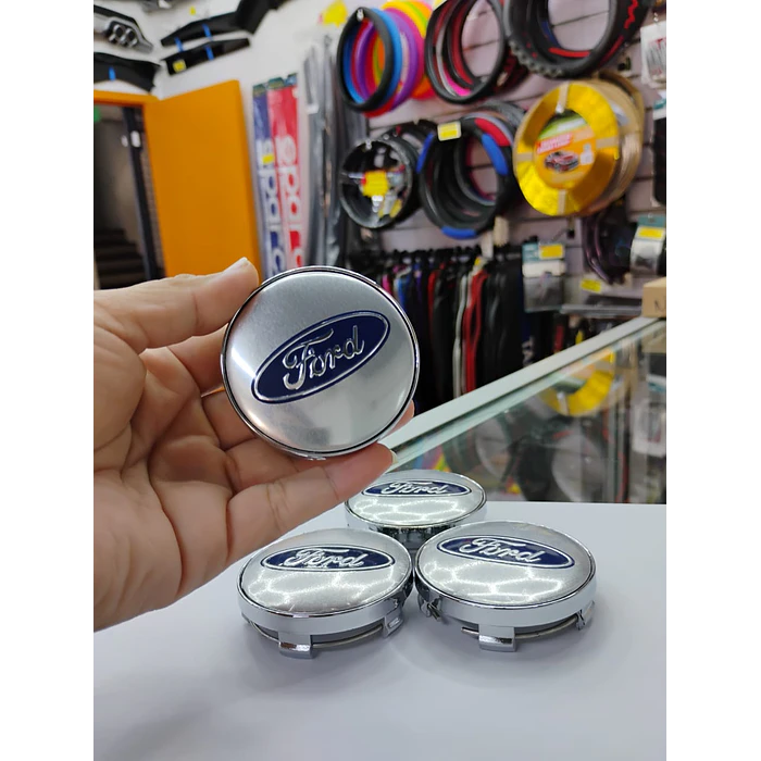 *Set x4 Tapas para Centro de Llantas Ford gris centro azul* 8
