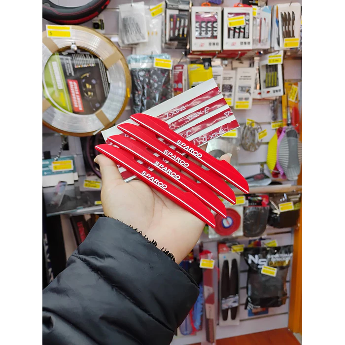 Set Tope de puerta, tope de retrovisor, tope de parachoques Anticolisión, Borde de puerta lateral de auto universal antiarañazos 4 unidades Sparco ROJO  4