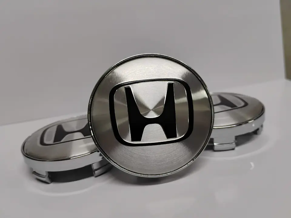 Set X4 Tapas centro de Llantas de autos tunning Honda plata con negro 5