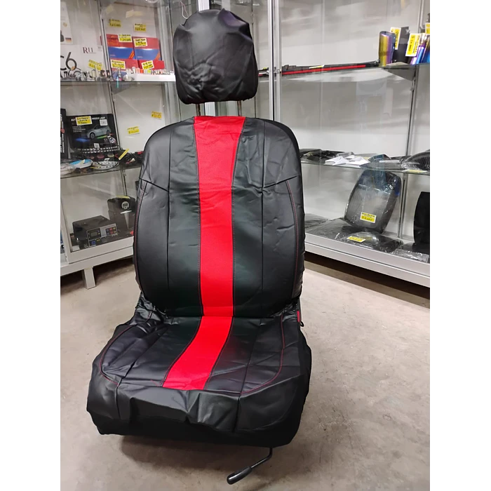 fundas cubre asientos* en ecocuero negro con franja roja 1