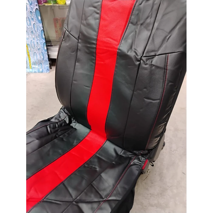 fundas cubre asientos* en ecocuero negro con franja roja 5