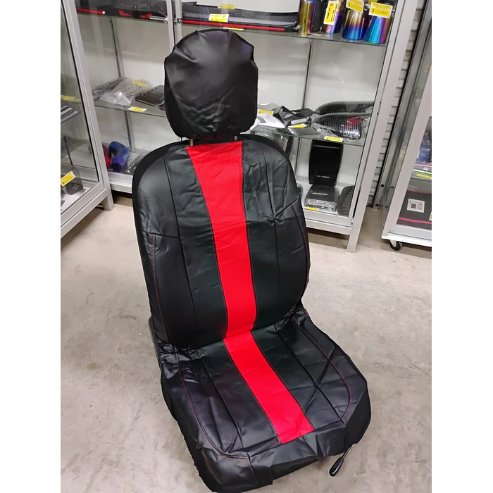 fundas cubre asientos* en ecocuero negro con franja roja 9