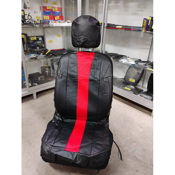 fundas cubre asientos* en ecocuero negro con franja roja 10