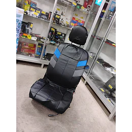 Fundas cubre asientos en ecocuero negro con detalle en tela azul