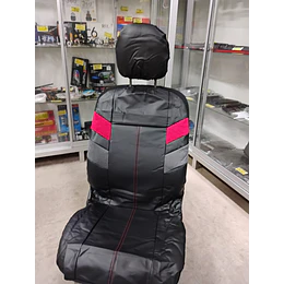Fundas cubre asientos en ecocuero negro con detalle en tela rojo