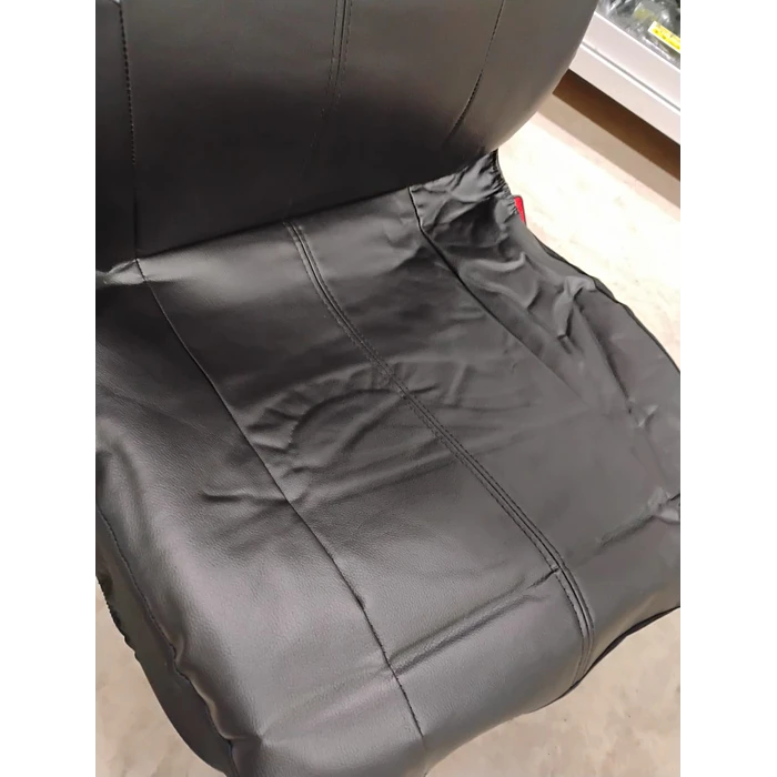  *fundas cubre asientos* en ecocuero negro con detalle en tela negro y gris costura negra   4