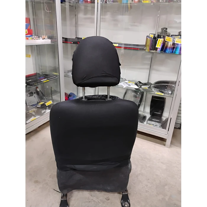  *fundas cubre asientos* en ecocuero negro con detalle en tela negro y gris costura negra   7