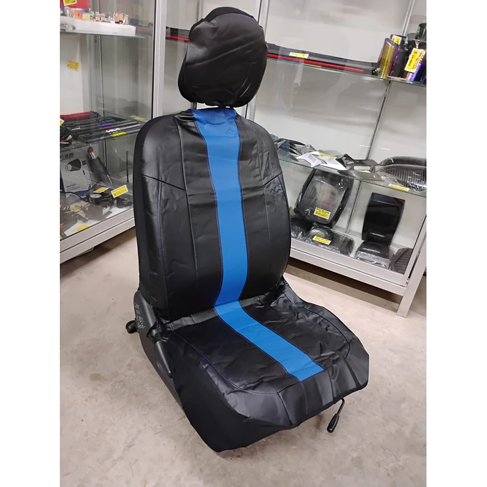 *fundas cubre asientos* en ecocuero negro con franja azul  3