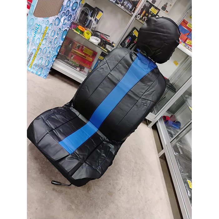 *fundas cubre asientos* en ecocuero negro con franja azul  4