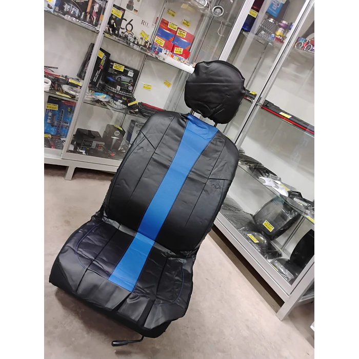 *fundas cubre asientos* en ecocuero negro con franja azul  6
