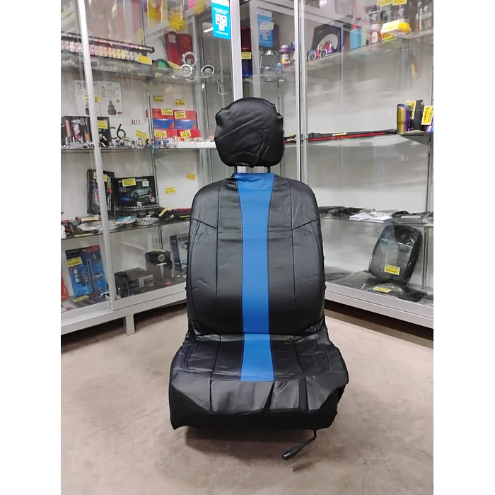 *fundas cubre asientos* en ecocuero negro con franja azul  9