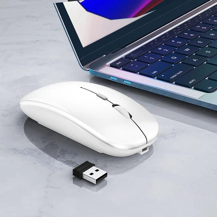 Mouse Inalámbrico Recargable  Mk-07 Pc Notebook Modo Dual blanco 6